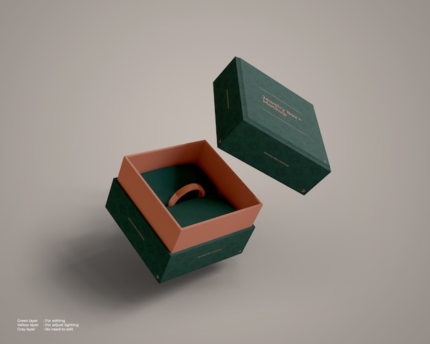 Flying jewelry box mockup