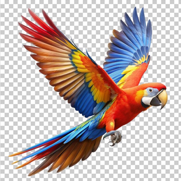 PSD flying macaw parrot isolated on transparent background