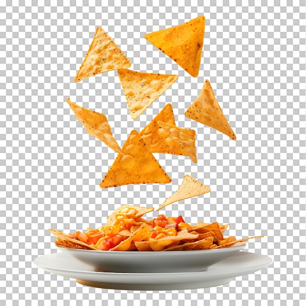 PSD flying nachos with plate ontransparent background high res 8k