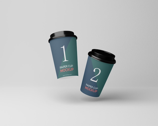 Flying paper coffee cup mockup