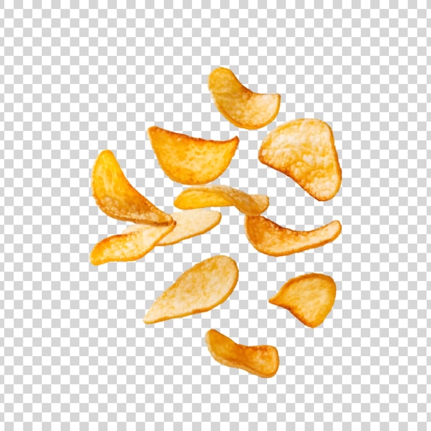 PSD flying potato chips isolated on a transparent background