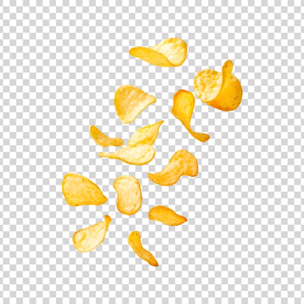 Flying potato chips isolated on a transparent background