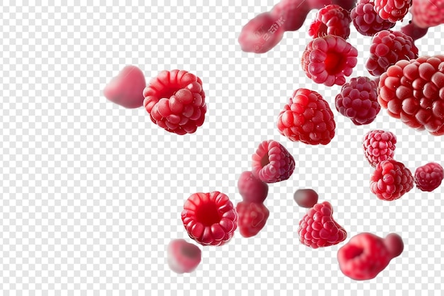 PSD flying raspberry isolated on transparent background