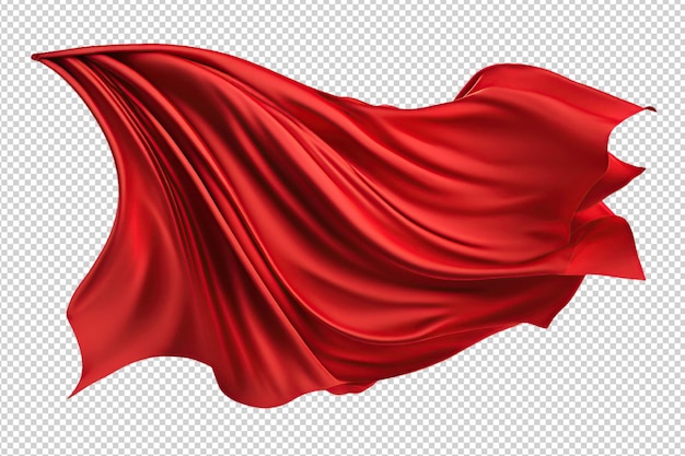 Flying red silk fabric Ai Waving satin cloth isolated on transparent background