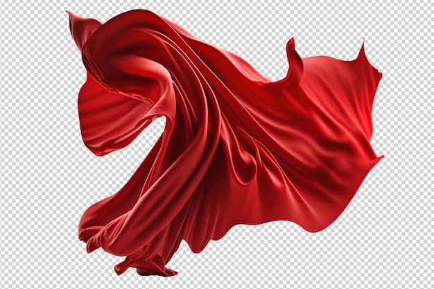 Flying red silk fabric Ai Waving satin cloth isolated on transparent background