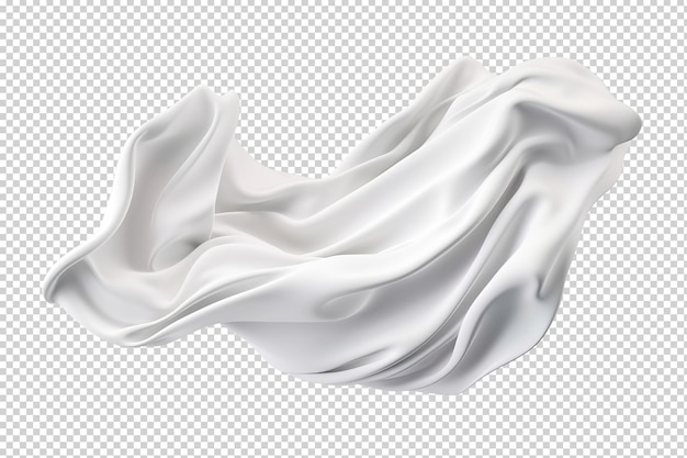 Flying white silk fabric Manual cut out on transparent background