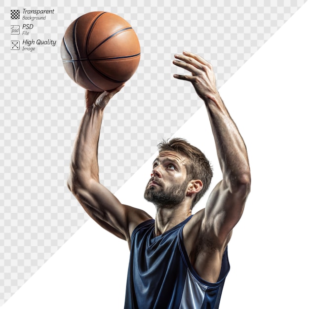 Focused male basketball player shooting ball on clear background