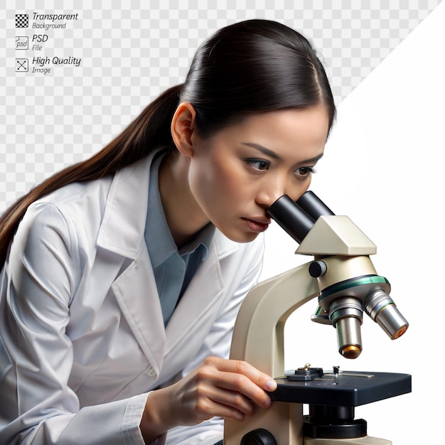 Focused scientist using a microscope in a laboratory setting