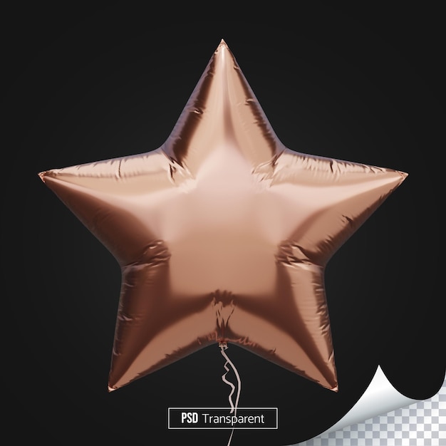 Foil balloon icon Star shape bronze balloon 3D rendering