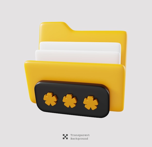 Folder access authentication folder isolated. File folder cute minimal icon concept. 3D render