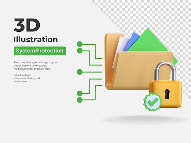 Folder lock protection system 3d icon illustration