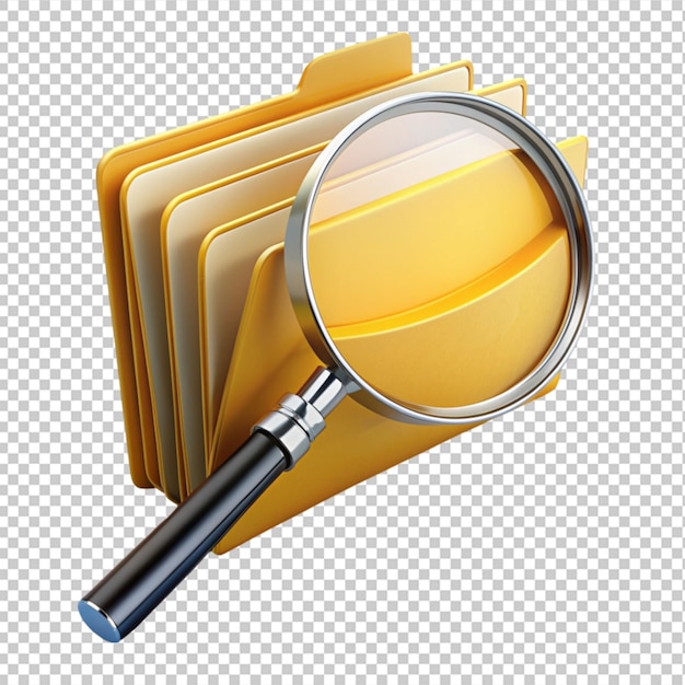 folder search with magnifying glass on transparent background