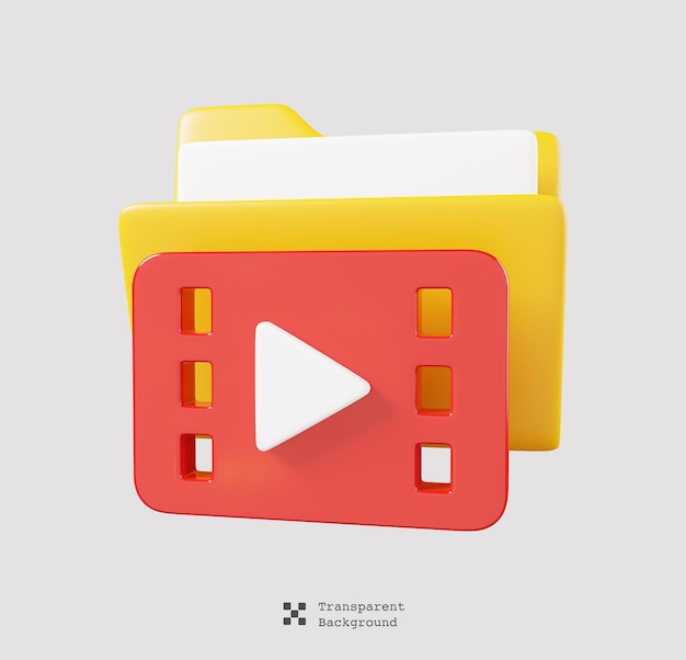 Folder with video files isolated. Video, streaming and multimedia icon Cute minimal style. 3d render