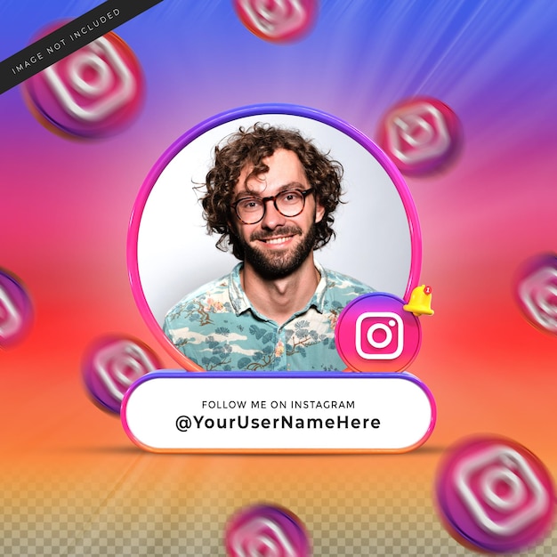 Follow me on Instagram social media lower third 3d design render Banner Icon Profile