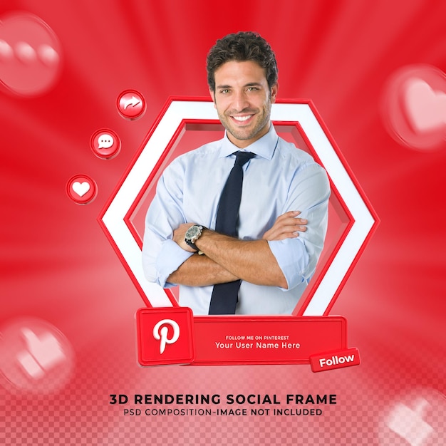 Follow me on Pinterest social media lower third 3d design render icon badge with Frame