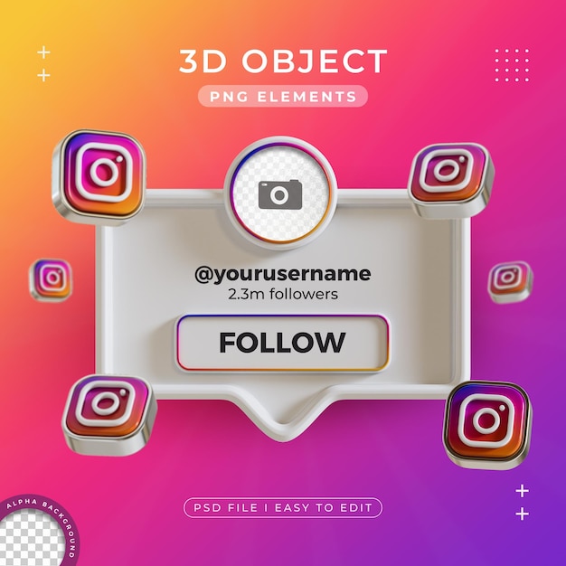 Follow Us On Instagram Profile Social Media 3D Render Isolated for Composition