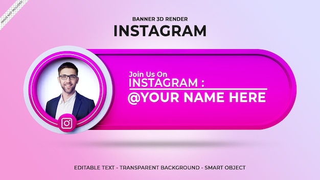 Follow us on instagram social media square banner with 3d logo and link profile box