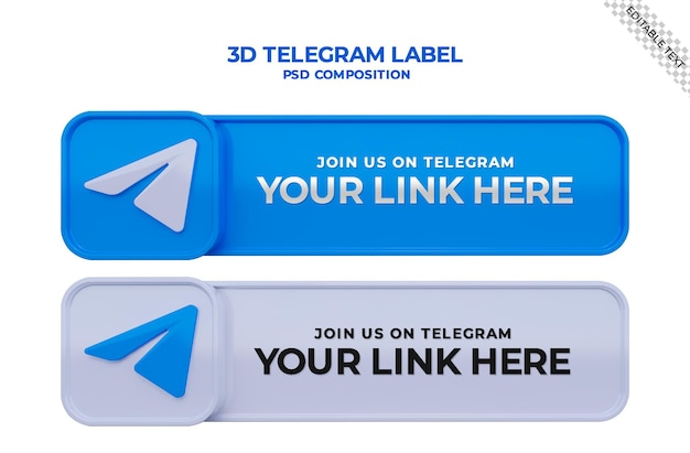 follow us on telegram social media square banner with 3d logo and link profile box