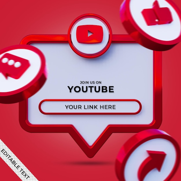 Follow us on youtube social media square banner with 3d logo and link profile