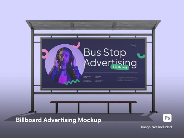 PSD font view landscape billboard 3d mockup in bus stop