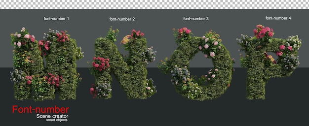 Fonts and numbers decorated with flowers