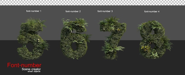 Fonts and numbers decorated with tropical plants