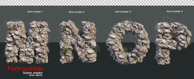 Fonts and numbers formed by stones