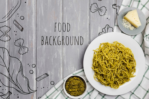 PSD food background pasta with spinach