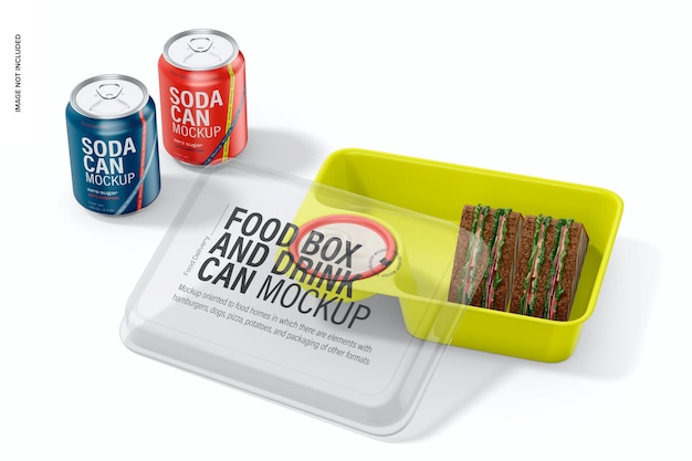 Food Box and Drink Cans Mockup Opened