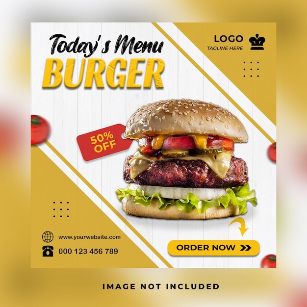 Food burger sale promotion square flyer social media web banner post design template