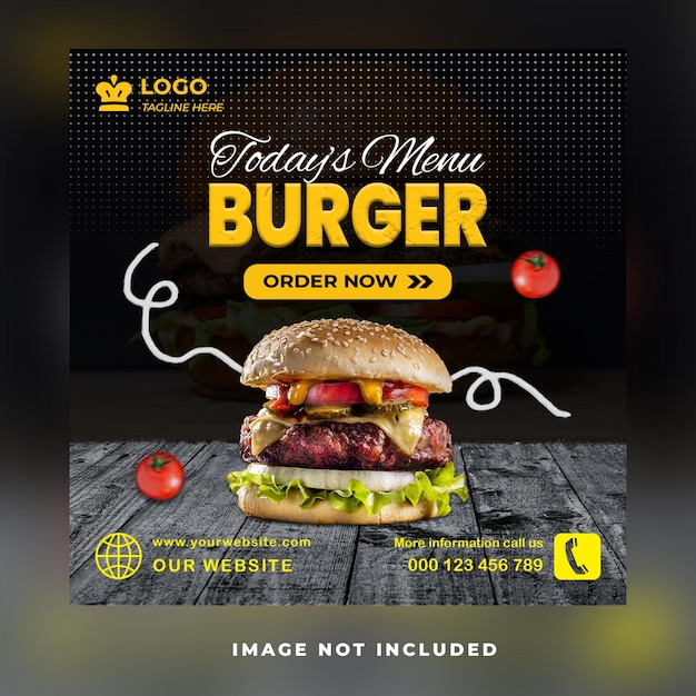 Food burger sale promotion square flyer social media web banner post design template