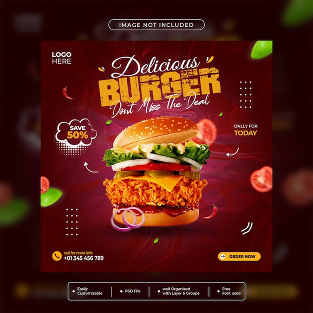 Food burger social media post design template