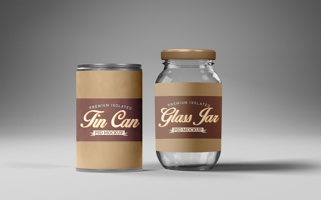 food can and glass jar mockup islated