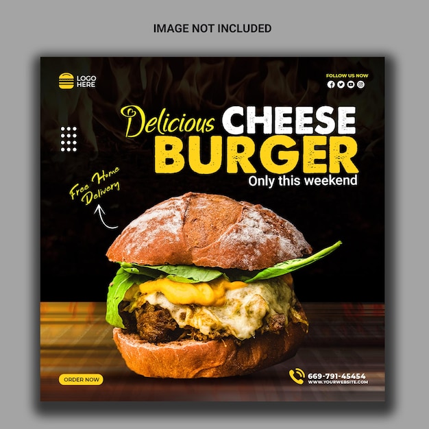 Food cheese burger and social media square post template