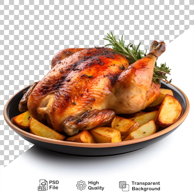 food concept roasted chicken in plate isolated on transparent background include png file