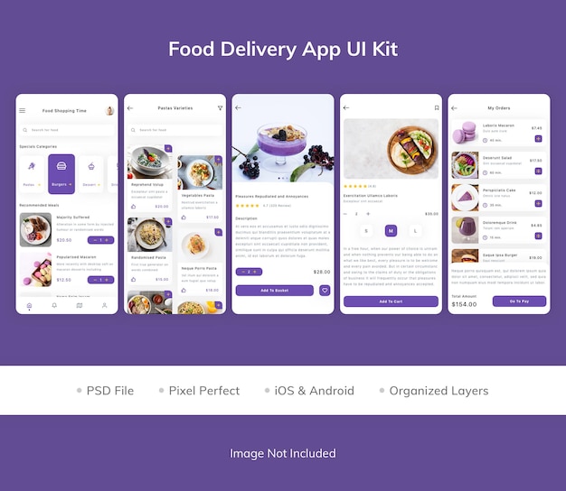 PSD food delivery app ui k it pack