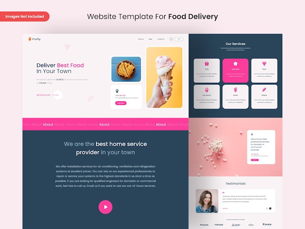 Food delivery website page design template