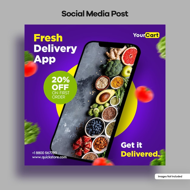 Food Grocery Delivery App Social Media Post Template