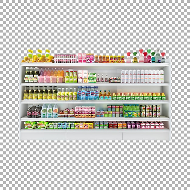 PSD food items rack in store on transparent background ai generated