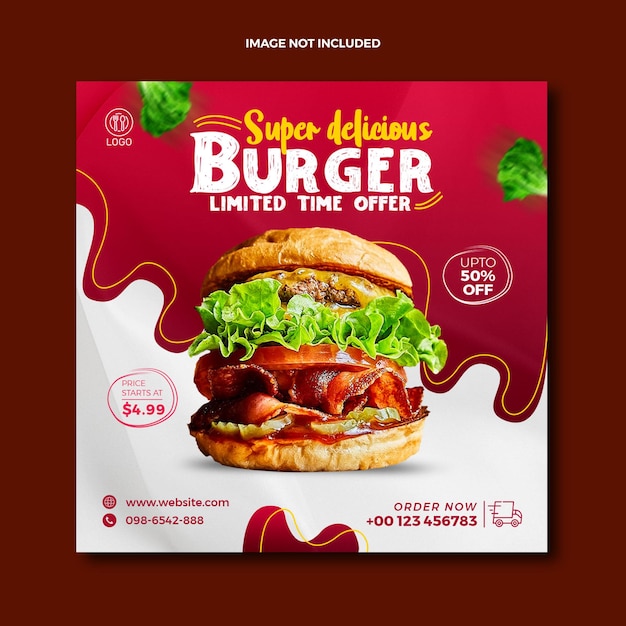 Food Menu Burger Restaurent Social Media Post For Instagram And Squire Advertising Web Banner