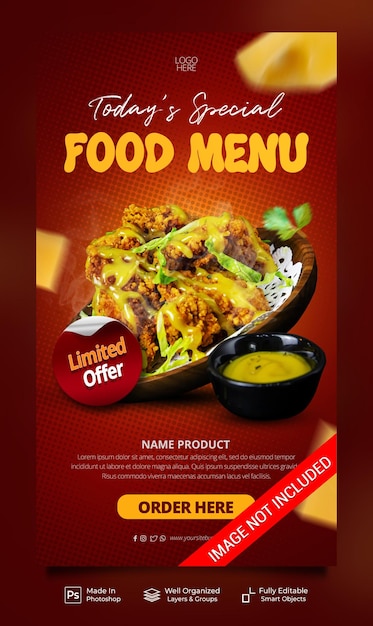 Food menu cuisine restaurant limited offer social media instagram post stories banner template