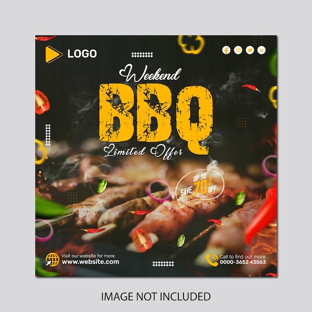 PSD food menu and delicious bbq social media banner poster design template