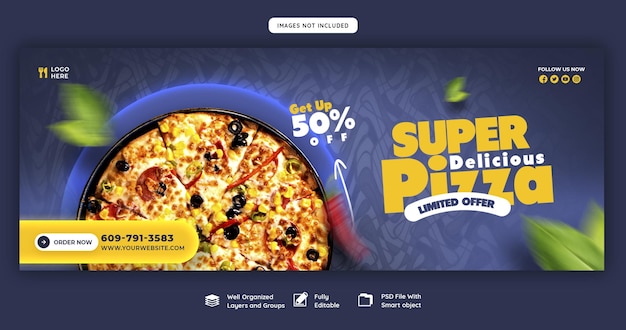 PSD food menu and delicious pizza facebook cover banner template