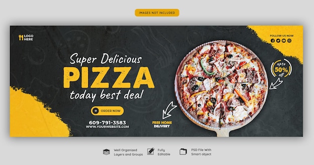 Food menu and delicious pizza Facebook cover banner template