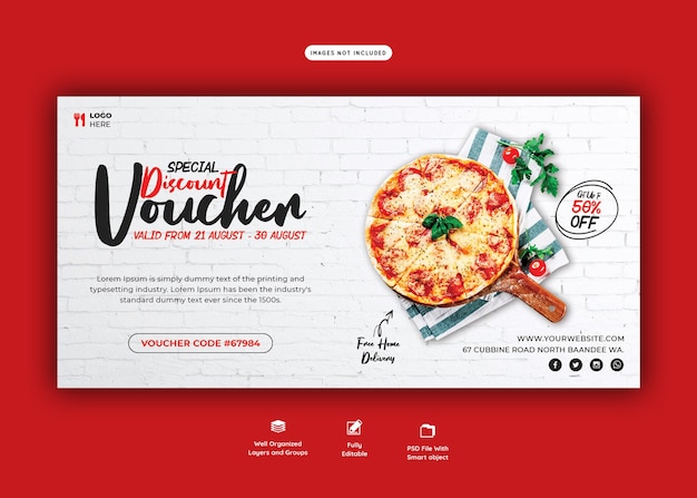 Food menu and delicious pizza gift voucher template