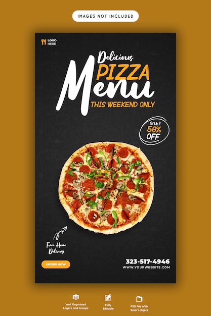 Food menu and delicious pizza Instagram and facebook story template