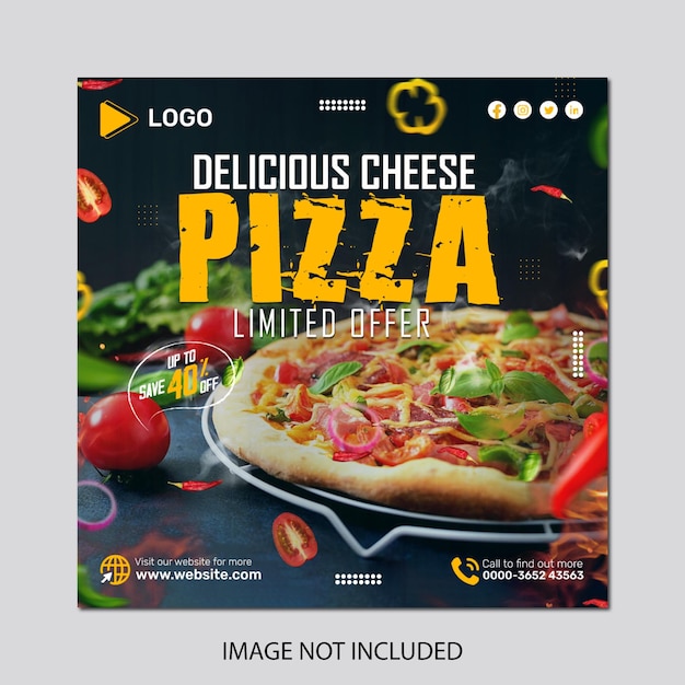 Food menu and delicious pizza social media banner poster design template