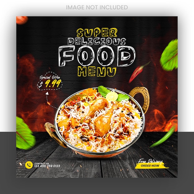 Food menu and delicious pizza social media banner template