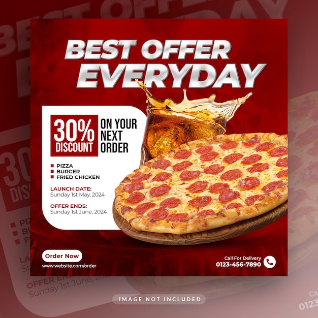 Food menu and delicious pizza social media banner