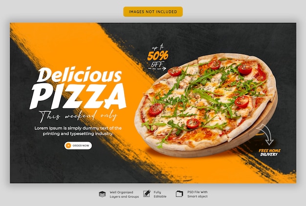 Food menu and delicious pizza web banner template